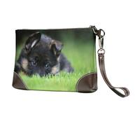 EgoMed German Shepherd Puppy Pets Lawn Bokeh Dogs,Wristlet Bags PU Leather Clutch Womens Zip Purse Wallet Handbag with Wrist Strap