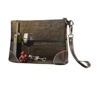 EgoMed Grapes Bottle and Glass of Red Wine,Wristlet Bags PU Leather Clutch Womens Zip Purse Wallet Handbag with Wrist Strap