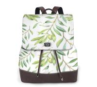 EgoMed Green Leaf Artistic Olive Tree Print,Women Backpack Waterproof Daypack Lightweight PU Leather Fashion Travel Backpack