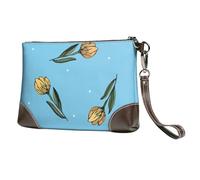 EgoMed Hand Drawn Yellow Tulips,Wristlet Bags PU Leather Clutch Womens Zip Purse Wallet Handbag with Wrist Strap