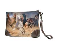 EgoMed Horse Running in The Desert,Wristlet Bags PU Leather Clutch Womens Zip Purse Wallet Handbag with Wrist Strap