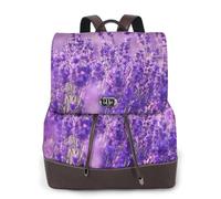EgoMed Lavender Flower Purple Landscape Scenery,Women Backpack Waterproof Daypack Lightweight PU Leather Fashion Travel Backpack