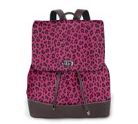 EgoMed Love Leopard Leopard Print In Hot Pink,Women Backpack Waterproof Daypack Lightweight PU Leather Fashion Travel Backpack