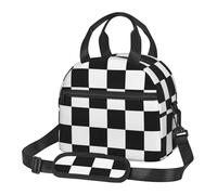 EgoMed Lunch Bag, Insulated Lunch Bag Waterproof Tote Bag Lunch Box for School Office, Huge F1 Formula One Black & White Chequered