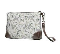 EgoMed Modern Edelweiss Swiss Alpine Flowers,Wristlet Bags PU Leather Clutch Womens Zip Purse Wallet Handbag with Wrist Strap