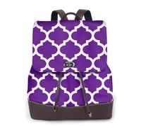 EgoMed Moroccan Quatrefoil Pattern Purple And White,Women Backpack Waterproof Daypack Lightweight PU Leather Fashion Travel Backpack