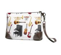 EgoMed Musical Instrument Piano Guitar Saxophone,Wristlet Bags PU Leather Clutch Womens Zip Purse Wallet Handbag with Wrist Strap