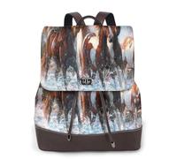 EgoMed Native American Indians Horses,Women Backpack Waterproof Daypack Lightweight PU Leather Fashion Travel Backpack