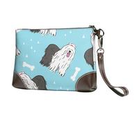 EgoMed Old English Sheepdog Pattern,Wristlet Bags PU Leather Clutch Womens Zip Purse Wallet Handbag with Wrist Strap