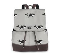 EgoMed Orca Whale Seamless Pattern Cartoon Style,Women Backpack Waterproof Daypack Lightweight PU Leather Fashion Travel Backpack