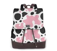 EgoMed Pink Black White Cow Print,Women Backpack Waterproof Daypack Lightweight PU Leather Fashion Travel Backpack