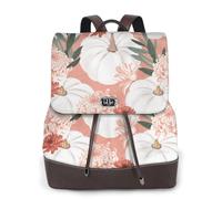 EgoMed Pumpkin Thanksgiving Pink Dahlia Flower Autumn,Women Backpack Waterproof Daypack Lightweight PU Leather Fashion Travel Backpack