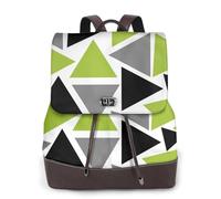 EgoMed Random Triangles Lime Green Gray Black On White,Women Backpack Waterproof Daypack Lightweight PU Leather Fashion Travel Backpack