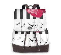 EgoMed Red Rose On Piano Musical Notes,Women Backpack Waterproof Daypack Lightweight PU Leather Fashion Travel Backpack