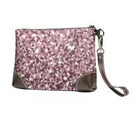 EgoMed Rose Gold Sequins On Pink Abstract,Wristlet Bags PU Leather Clutch Womens Zip Purse Wallet Handbag with Wrist Strap