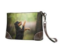 EgoMed Rottweiler Pets Puppy Dogs Bokeh,Wristlet Bags PU Leather Clutch Womens Zip Purse Wallet Handbag with Wrist Strap