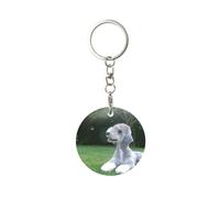 EgoMed Round Metal Keychain, Metal Keychains Keyring Car Key Chain Ring Holder 1 pc, Bedlington Terrier Funny Dogs Furry Dogs Pets