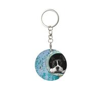 EgoMed Round Metal Keychain, Metal Keychains Keyring Car Key Chain Ring Holder 1 pc, Boston Terrier