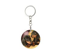 EgoMed Round Metal Keychain, Metal Keychains Keyring Car Key Chain Ring Holder 1 pc, Dachshund Puppies Pets Dogs Small Dachshund