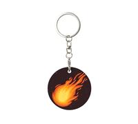 EgoMed Round Metal Keychain, Metal Keychains Keyring Car Key Chain Ring Holder 1 pc, Red Falling Fireball Flame Pattern