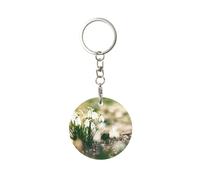 EgoMed Round Metal Keychain, Metal Keychains Keyring Car Key Chain Ring Holder 1 pc, Wild Spring Snowdrop