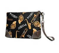 EgoMed Saxophone Trombone Lover Music,Wristlet Bags PU Leather Clutch Womens Zip Purse Wallet Handbag with Wrist Strap