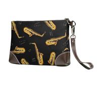 EgoMed Saxophone,Wristlet Bags PU Leather Clutch Womens Zip Purse Wallet Handbag with Wrist Strap