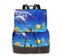 EgoMed Seabed Coral Fish,Women Backpack Waterproof Daypack Lightweight PU Leather Fashion Travel Backpack