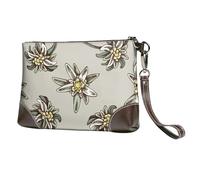 EgoMed Seamless Pattern with H and Drawn Colored Edelweiss,Wristlet Bags PU Leather Clutch Womens Zip Purse Wallet Handbag with Wrist Strap