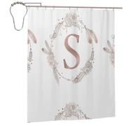 EgoMed Shower Curtain 60x72 Inch,Bathroom Decor Waterproof Fabric Shower Curtains with Hooks,Letter S Rose Gold Pink Initial Monogram