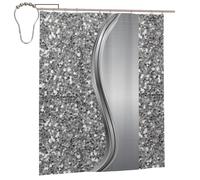 EgoMed Shower Curtain 60x72 Inch,Bathroom Decor Waterproof Fabric Shower Curtains with Hooks,Silver Faux Glitter Glam Bling