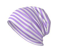 EgoMed Skull Cap,Knitted Hat Polyester Balaclava Slouchy Beanie Hat Running Hat, Purple and White Striped