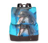 EgoMed Smiling Face Dolphins Printed,Women Backpack Waterproof Daypack Lightweight PU Leather Fashion Travel Backpack