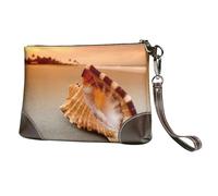 EgoMed Sunset Over The Sea The Shell Conch,Wristlet Bags PU Leather Clutch Womens Zip Purse Wallet Handbag with Wrist Strap