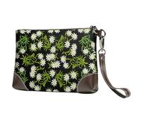 EgoMed Swiss Alpine Edelweiss Floral,Wristlet Bags PU Leather Clutch Womens Zip Purse Wallet Handbag with Wrist Strap