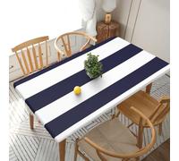 EgoMed Tablecloth,Waterproof Fitted Table Cloth Elastic Edged Table Cover 5FT for Kitchen,Navy Blue And White Stripes