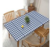 EgoMed Tablecloth,Waterproof Fitted Table Cloth Elastic Edged Table Cover 5FT for Kitchen,Playground Navy Blue White Gingham Check Wallpaper Best