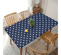 EgoMed Tablecloth,Waterproof Fitted Table Cloth Elastic Edged Table Cover 5FT for Kitchen,Print White Polka Dots Navy Blue