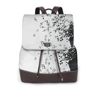 EgoMed Torn Vinyl Record And Musical Notes Flying In The Air,Women Backpack Waterproof Daypack Lightweight PU Leather Fashion Travel Backpack