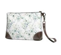 EgoMed Watercolor Green Floral Leaf Eucalyptus Round Leaves Succulent,Wristlet Bags PU Leather Clutch Womens Zip Purse Wallet Handbag with Wrist Strap