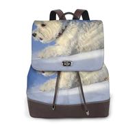 EgoMed Westie Winter West Highland White Terrier Dogs,Women Backpack Waterproof Daypack Lightweight PU Leather Fashion Travel Backpack