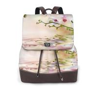 EgoMed White Orchid In The Pond,Women Backpack Waterproof Daypack Lightweight PU Leather Fashion Travel Backpack