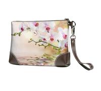 EgoMed White Orchid in The Pond,Wristlet Bags PU Leather Clutch Womens Zip Purse Wallet Handbag with Wrist Strap