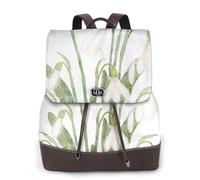 EgoMed White Snowdrop Flower Botanical Watercolor Painting,Women Backpack Waterproof Daypack Lightweight PU Leather Fashion Travel Backpack