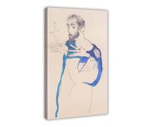 Egon Schiele - Gustav Klimt in A Blue Painter's Smock Canvas Art Poster And Wall Art Picture Print Modern Family Bedroom Decor Frame 24x36inch(60x90cm