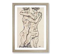 Egon Schiele Naked Girls Embracing Framed Print | A2 Oak Framed Wall Art | Ready to Hang | Modern Nature Picture | Living Room Bedroom Lounge Office