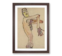 Egon Schiele Nude with Crossed Arms Framed Print | A2 Walnut Framed Wall Art | Ready to Hang | Modern Nature Picture | Living Room Bedroom Lounge Office