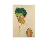 Egon Schiele Paint (Self-Portrait with Striped Shirt) Poster Elegant Canvas Wall Art for Home Decoration 20x30inch