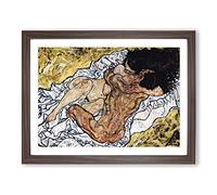 Egon Schiele Pair Embracing Classic Painting Framed Print | A2 Walnut Framed Wall Art | Ready to Hang | Classic Historical Picture | Living Room Bedroom Lounge Office