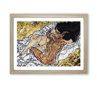 Egon Schiele Pair Embracing Classic Painting Framed Print | A4 Oak Framed Wall Art | Ready to Hang | Classic Historical Picture | Living Room Bedroom Lounge Office